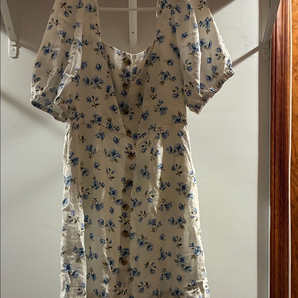 Old Navy Cream Midi Dress with Blue Floral Print